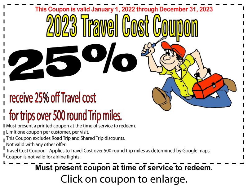 Save 25% on travel cost on trips over 500 round trip miles.